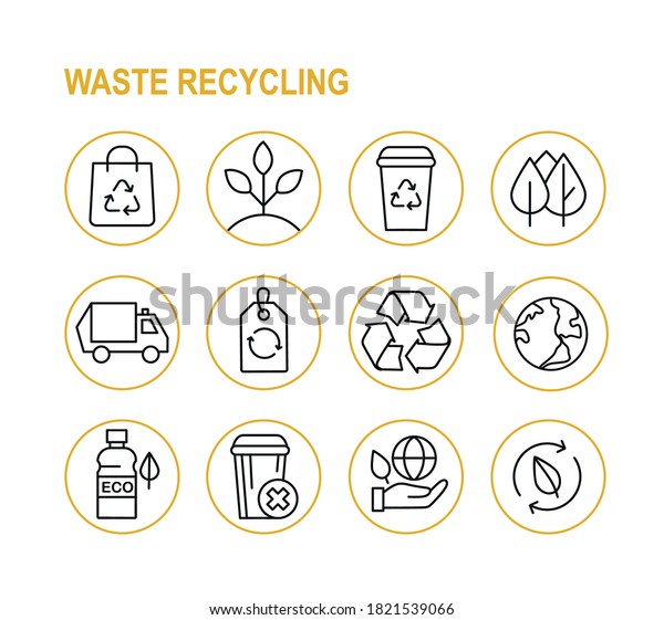 Set of waste recycling icons. Linear ecology\
signs. Vector