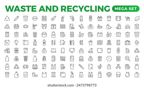 Set of Waste and Recycling line icons. Garbage, Trash, separation, and waste recycling Linear icon collection.
