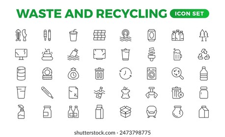 Set of Waste and Recycling line icons. Garbage, Trash, separation, and waste recycling Linear icon collection.
