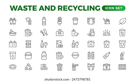 Set of Waste and Recycling line icons. Garbage, Trash, separation, and waste recycling Linear icon collection.

