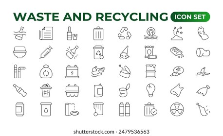 Set of Waste and Recycling line icons. Garbage, Trash, separation, and waste recycling Linear icon collection.