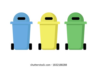 Set of waste sorting concept, separation recycling bins for garbage isolated on white background. Vector flat illustration. Design for icon, banner, card, print
