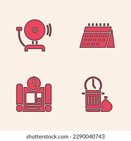 Set Waste of time, Ringing alarm bell, Calendar and Project plan icon. Vector