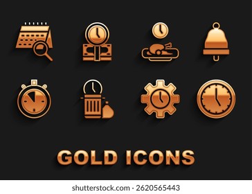Set Waste of time, Ringing bell, Clock, Time Management, Stopwatch, Food, Calendar search and is money icon. Vector
