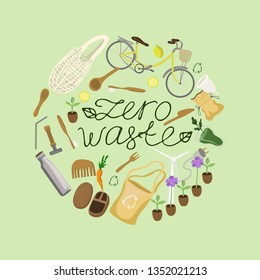 Set of waste-free production icons arranged around the inscription vector image