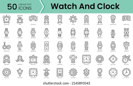 Juego de iconos de reloj y reloj. Conjunto de iconos de estilo de arte de línea. ilustración vectorial