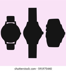 set watch, compass, bracelet, vector silhouette isolated