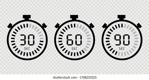 Set Watch icon with a digital display. Digital timers isolated on transparent background. Vector illustration.