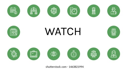 Set of watch icons such as Schedule, Manage, Stopwatch, Time, Clock, Watchmaker, Watch, Tv, View, Time is money, Cuckoo clock, Manager, Vlog , watch