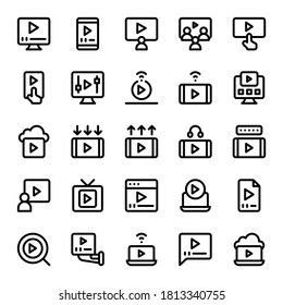 Set of watch movie, play video, theater, cinema glyph style icon - vector