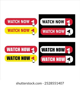 Set of Watch now buttons. Play video buttons in flat style. Watch video