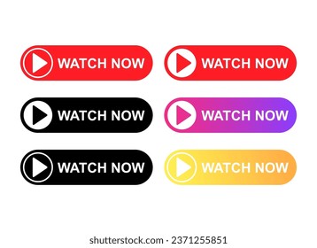 Set of Watch now icon, website online button player symbol, play video vector illustration .
