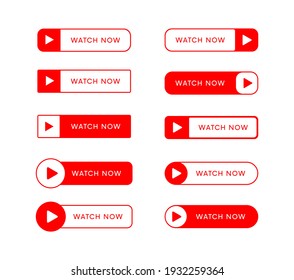 Set Of Watch Now Vector Buttons. Play Video Banners Collection. Ui Web Elements.