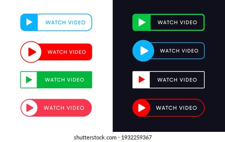 Set Of Watch Video Now Vector Buttons. Play Banner Icon. UI Elements.