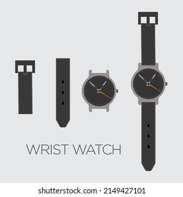Conjunto de relojes de diseño clásico. Ilustración vectorial. Correa negra para relojes masculinos 