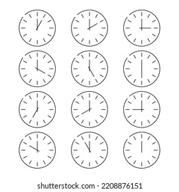 Set of watches with different times. Vector illustration. Clock vector icons