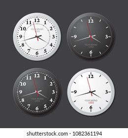 Set of watches white and black. Layout for branding and advertising isolated on a transparent background. Vector illustration 