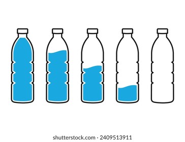 Juego de iconos de botellas de agua sobre fondo blanco