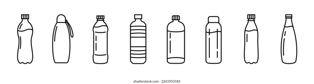 Set of Water Bottle line shapes, thin line design vector illustration