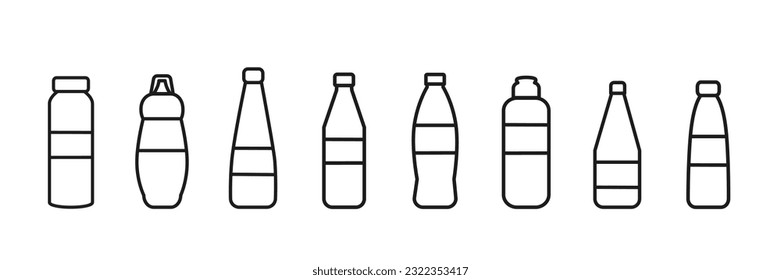 Set of Water Bottle line shapes, vector illustration Isolated on white background.