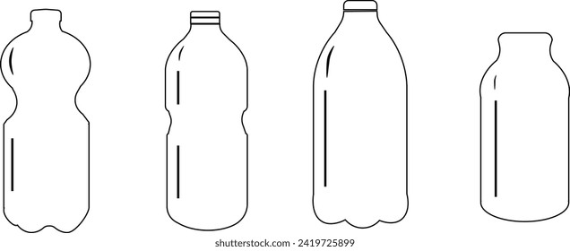 Set of Water Bottle line shapes, thin line design vector illustration