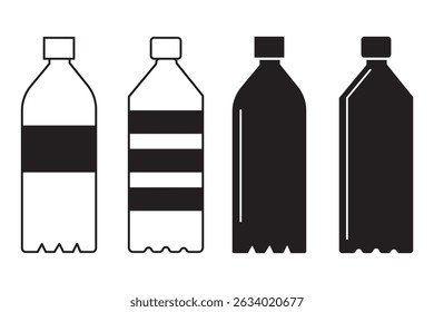 Set of Water Bottle line shapes, thin line design vector illustration. Small and large bottles for water, milk and other drinks.