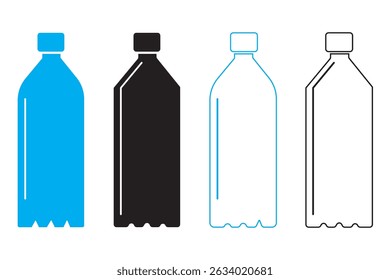 Set of Water Bottle line shapes, thin line design vector illustration. Small and large bottles for water, milk and other drinks.