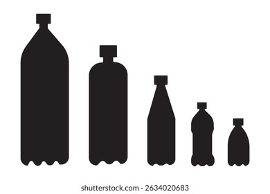 Conjunto de formas de linha de garrafa de água, ilustração de vetor de design de linha fina. Garrafas pequenas e grandes para água, leite e outras bebidas.