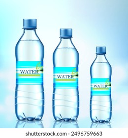 Un conjunto de botellas de agua de diferentes tamaños. Ilustración vectorial