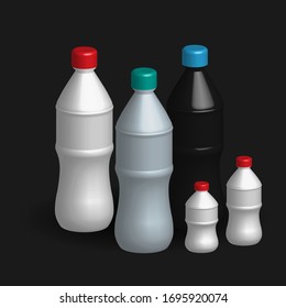 set of water bottles with a gray background