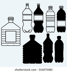 Set of water bottles. Isolated on blue background
