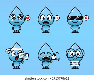 Set of water character. Water emoticon mascot. Illustration vectors