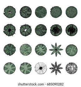 Set of Water color,Trees top view for landscape vector illustration