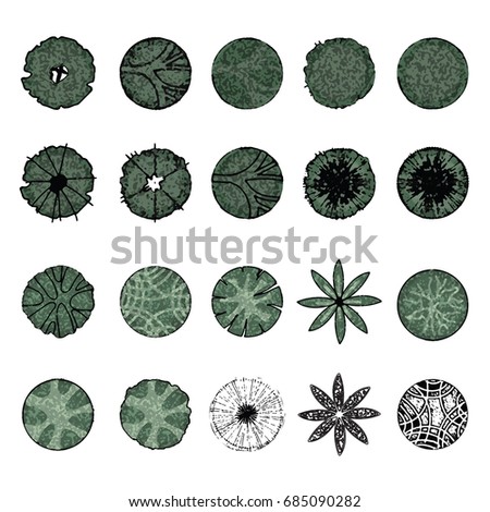 Set of Water color,Trees top view for landscape vector illustration