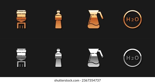 Set Water cooler, Bottle of water, Jug glass with and Chemical formula for H2O icon. Vector