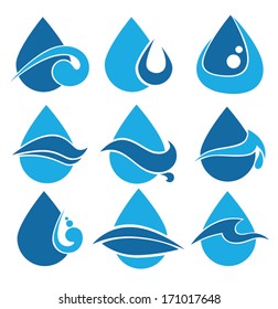 Set of water design elements, emblems, signs and icons