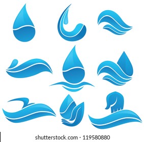 Set of water design elements, signs and icons