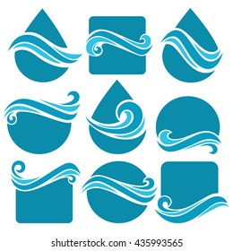 Set of water design elements, signs,  icons, logo elements and shapes