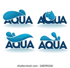 Set of water design stickers, emblems, signs and tags