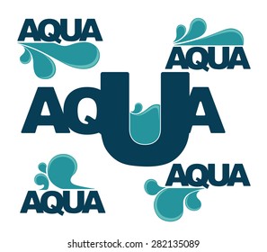 Set of water design stickers, emblems, signs and icons