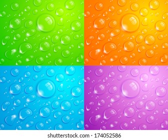 Set of water drop backgrounds in 4 different color schemes