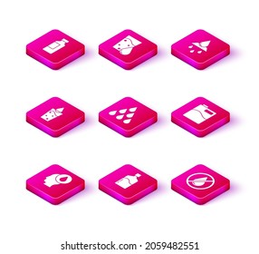Set Water drop, Big bottle with clean water, Glass, forbidden, Recycle aqua and  icon. Vector