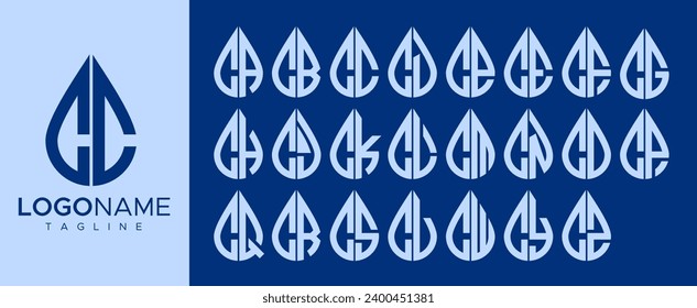 Set of water drop C CC letter logo design