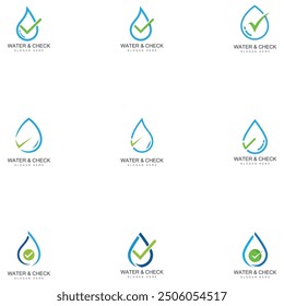 Conjunto de Web de Plantilla de diseño de Ilustración vectorial de icono de marca de verificación de gota de agua