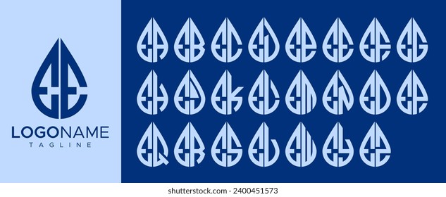 Set of water drop E EE letter logo design