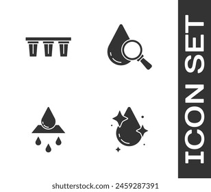 Set Water drop, filter, Recycle clean aqua and Drop and magnifying glass icon. Vector