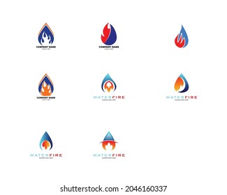 Set of Water Drop Fire Logo Design Template Icon