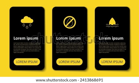 Set Water drop, forbidden and Cloud with rain. Business infographic template. Vector