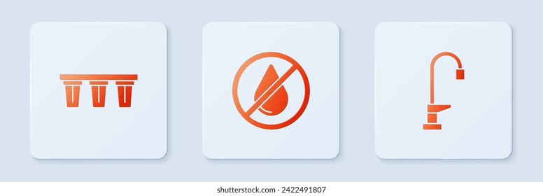 Prohibir la caída de agua, filtrar y golpear. Botón cuadrado blanco. Vector