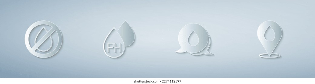 Set Water drop forbidden, with speech bubbles and location. Paper art style. Vector